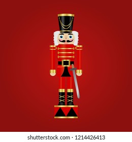 Vector illustration of a nutcracker on a red background