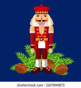 Vector - Illustration of nutcracker  pattern with fir and walnuts.