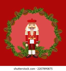 Vector - Illustration of nutcracker  pattern with fir and walnuts.