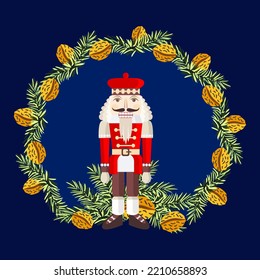 Vector - Illustration of nutcracker  pattern with fir and walnuts.