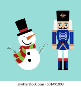 Vector illustration of a nutcracker and snowman