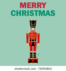 Vector illustration of a nutcracker with sword and text merry christmas