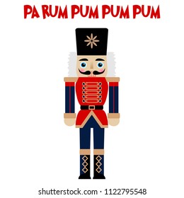 Vector illustration of a nutcracker with text PA RUM PUM PUM