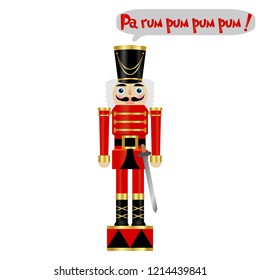 Vector illustration of a nutcracker with text PA RUM PUM PUM PUM!