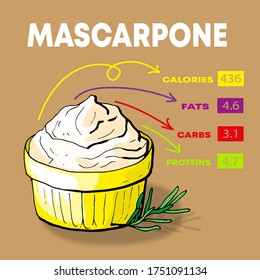 Vector illustration nutrients and calories per 100 g of different sorts of cheese set