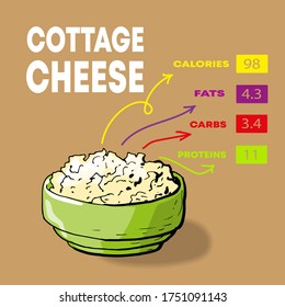 Vector illustration nutrients and calories per 100 g of different sorts of cheese set