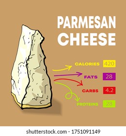 Vector illustration nutrients and calories per 100 g of different sorts of cheese set