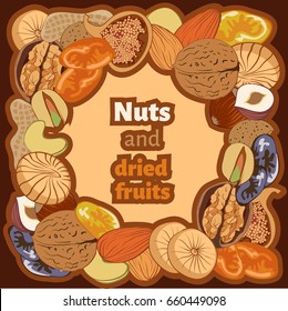 vector illustration nuts and dried fruits on a white background