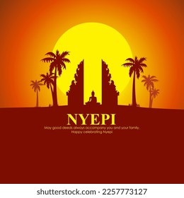 vector illustration for Nyepi written text means the day of silence