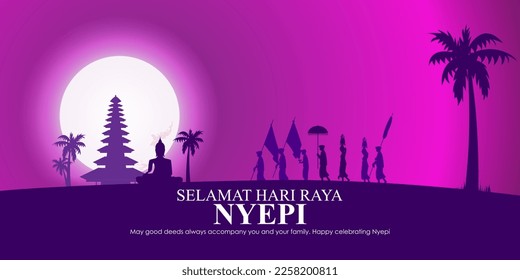 vector illustration for Nyepi written text means the day of silence