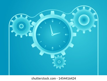 vector illustration of o clock cogwheel. describe time management, compete, move and faster. business concept illustration 