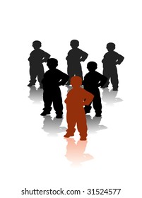 vector illustration o group of people on white with shadows
