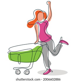 vector illustration o a happy girl with trolley for any business