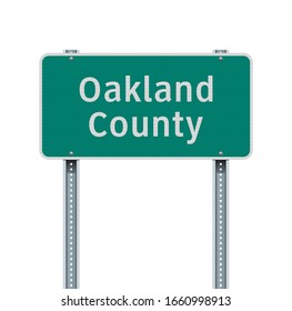 Vector Illustration Of The Oakland County Green Road Sign On Metallic Posts