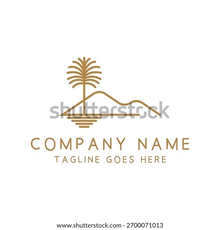 Vector Illustration of an Oasis in the Middle of the Desert with Date Palm Trees and Desert Fields