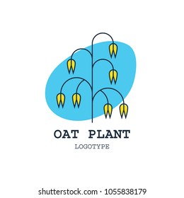 Vector illustration with oat inflorence in modern linear style. Logotype template. Oat plant.