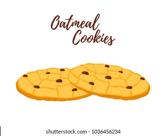 Vector illustration of oatmeal cookies, oat breakfast, tasty biscuit. Made in cartoon flat style