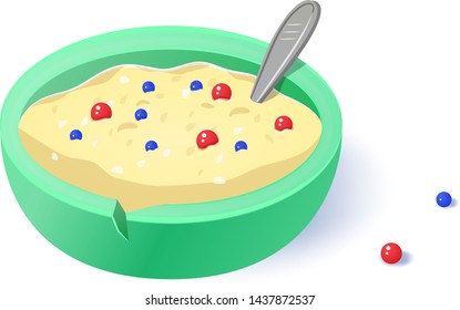 Vector illustration of oatmeal on white background. Healthy breakfast.