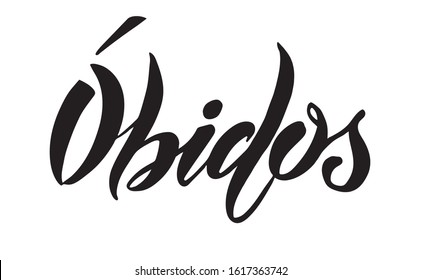 Vector illustration of Obidos, the name of a town in Portugal, for logotype, t-shirt, banner, magazine, poster, decoration, postcard. Obidos calligraphy background. Obidos lettering. EPS 10.