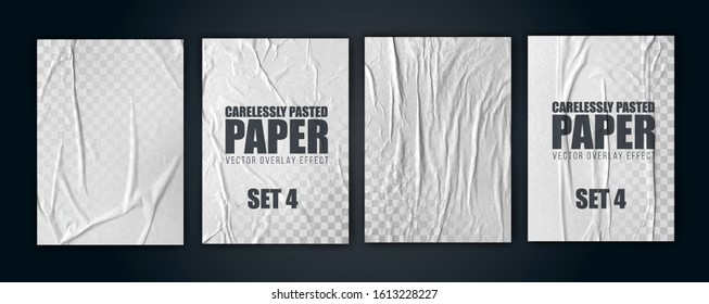 vector illustration object. badly glued white paper. crumpled poster. vector graphics can be applied to any objects with a blending mode for the effect of crumpled wet paper. set 4