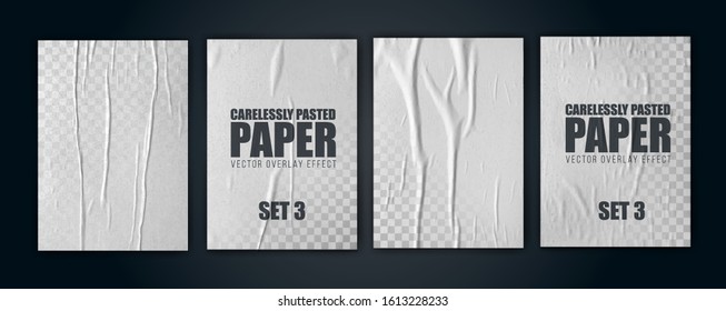 vector illustration object. badly glued white paper. crumpled poster. vector graphics can be applied to any objects with a blending mode for the effect of crumpled wet paper. set 3