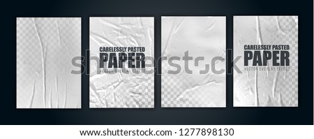 vector illustration object. badly glued white paper. crumpled poster. vector graphics can be applied to any objects with a blending mode for the effect of crumpled wet paper. set 1 of 4