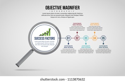 Vector illustration of Objective Magnifier Infographic design element.