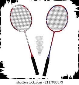 Vector illustration objects Badminton shuttlecocks and Racket 