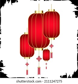 Vector illustration objects icon circle red lantern