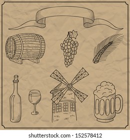 Vector illustration of objects on the topic of alcohol