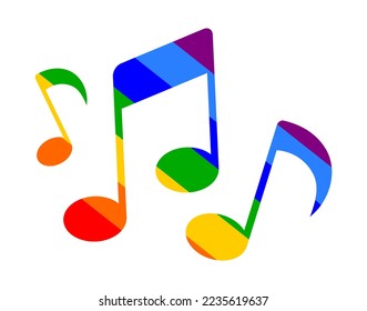 ilustración vectorial de notas musicales de color arco iris oblicuo sobre fondo blanco