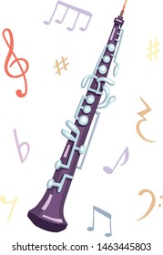 Vector illustration of an oboe. Classical musical instruments. Warm and violet colors.