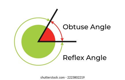 Vector illustration of obtuse and reflex angles isolated on white background. Set of angles icons. Math and geometry symbols. Education material.