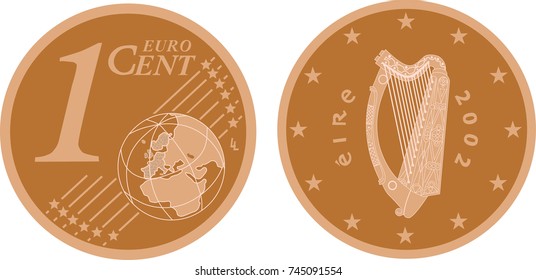 Vector illustration obverse and reverse 1 cent Ireland