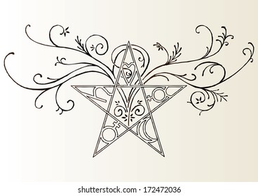 Vector illustration of occult symbol. Hand drawn, authentic, inventive, vintage, stylized, personalized.