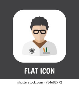 Vector Illustration Of Occupation Symbol On Physicist Flat Icon. Premium Quality Isolated Scientist Element In Trendy Flat Style.
