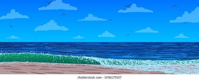 Vector illustration. Ocean coast. Sand beach.