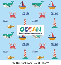 Vector Illustration Ocean Elements Seamless Pattern