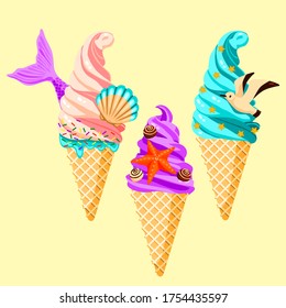 vector illustration ocean ice cream set