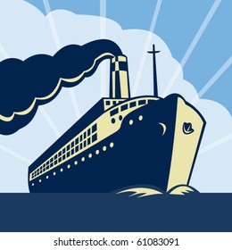 vector  illustration of an Ocean liner boat ship at sea