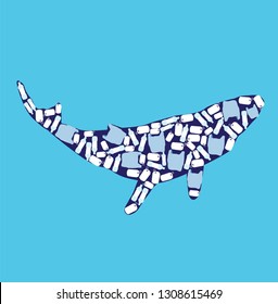 vector illustration of ocean pollution. whale, Earth day. 