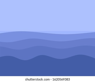 Vector illustration of ocean or sea with waves in shades of blue with space for runaround or wraparound text or can be used as background or backdrop 