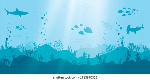 Vector Illustration Ocean Seamless Underwater Scene.