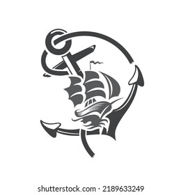 Vector illustration of an ocean ship anchor. abstract anchor and boat.
