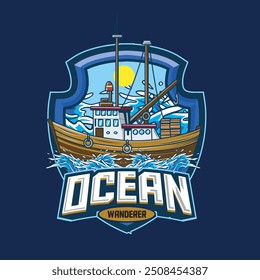 Vector Illustration of Ocean Ship with Vintage Illustration Available for Logo Badge