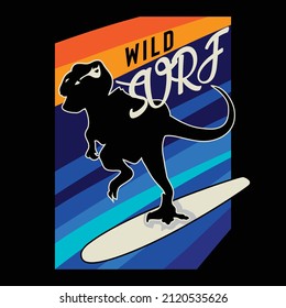 vector illustration of ocean surf and dinosaur theme. t shirt graphics