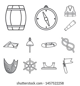 Vector illustration of ocean and travel symbol. Collection of ocean and voyage vector icon for stock.