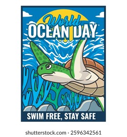 Vector Illustration of Ocean Turtle with Cute Illustration Available for Poster