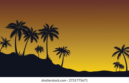 vector illustration of ocean view and coconut trees for background, poster, banner, cover, brochure	