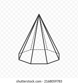Vector illustration of octagonal pyramid 3D geometric shapes in dark color and transparent background(png).